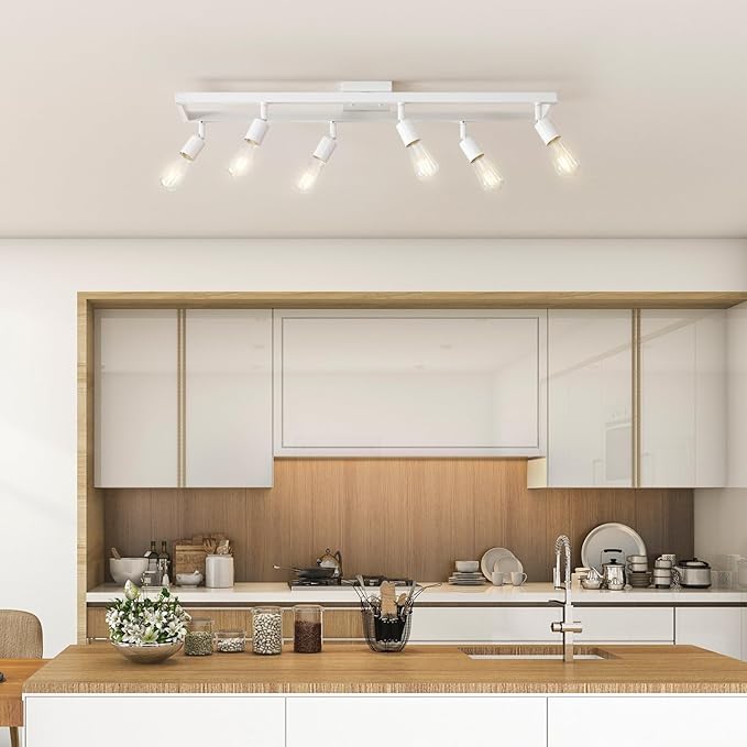 Globe Electric 64000095 36" 6-Light Track Lighting, Matte White, Pivot Sockets, Ceiling Lamp for Bedroom, Kitchen, Hallway, Bathroom, Den, Dining Room, Home Décor