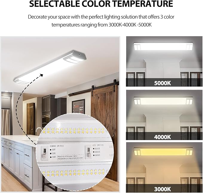 ANTLUX 4FT LED Light Fixtures, 3000K 4000K 5000K Selectable, 30W/40W/50W Dimmable 4 Foot Kitchen Ceiling Light Fixture, 48 Inch Flush Mount LED Wraparound Puff Lights for Kitchen, Laundry, Office