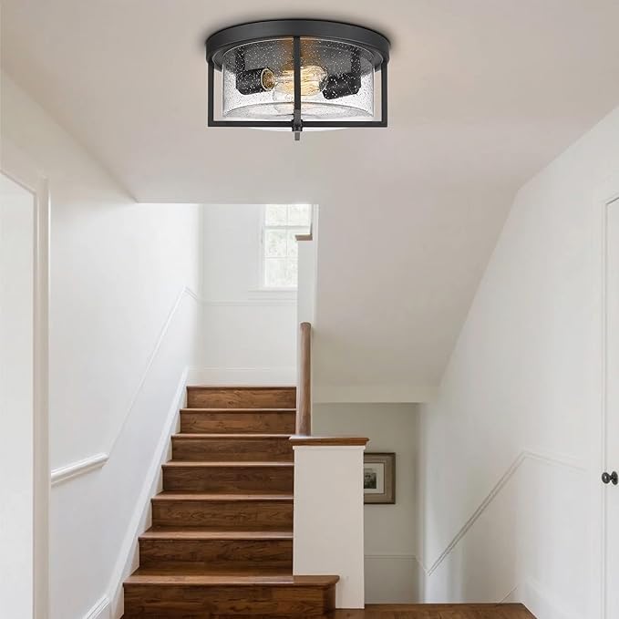 Flush Mount Ceiling Light, Kitchen Island Metal Ceiling Light Fixtures, Farmhouse Close to Ceiling Light, Bedroom Flush Mount Light for Hallway, Kitchen, Entryway and Foyer (Black, 5.5" H)