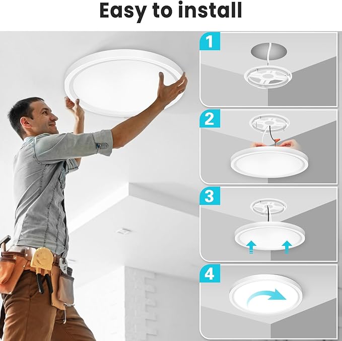libtit 12 inch Flush Mount LED Ceiling Light Fixture, 3000K 4000K 6500K Adjustable, 28W 3200lm White Round Lighting Fixtures for Bathroom Shower Hallway Kitchen