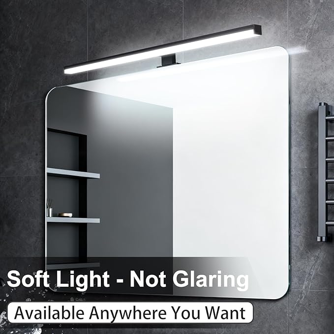 28" Plug in Bathroom Light Fixtures Matte Black Vanity Lights,11W LED Picture Light 3 Installation Methods 6600K White-Light Vanity Light Bar Wall Sconce for Bedroom/Living Room/Kitchen