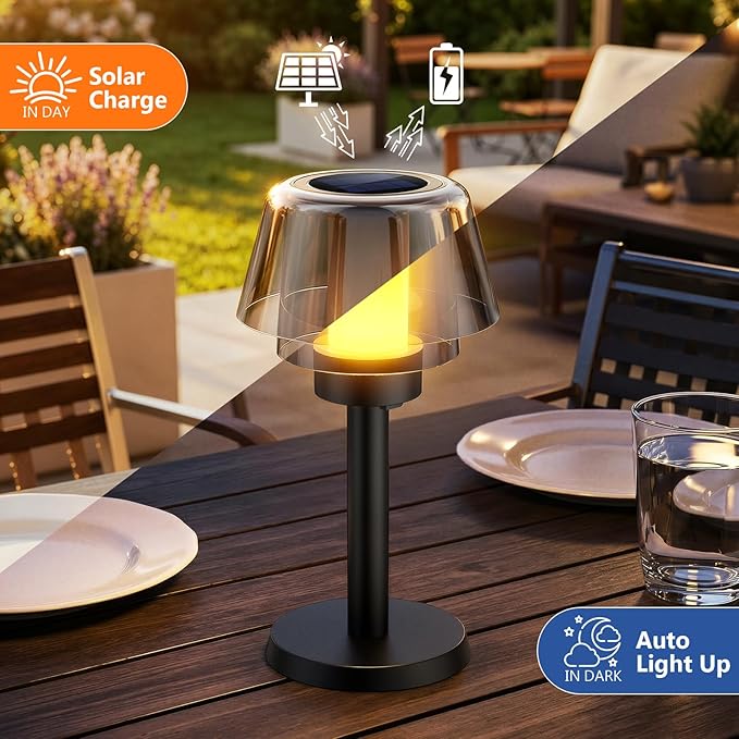 Viewsun 2 Pack Solar Table Lamps，2 Lighting Modes Solar Pathway Lights Outdoor with Waterproof Cordless for Lawn Patio Walkway Driveway Decor Landscape Indoor Bathroom Lighting