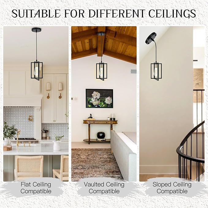 3 Pack Black Pendant Lights Kitchen Island, Industrial Island Lights for Kitchen with Durable Metal Shades, Kitchen Island Lighting for Dining Room, Entryway, Restaurant