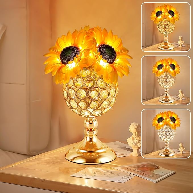 Sunflower Table Lamps for Women-Sunflower Flower Touch Lamp with 3-Color Infinitely Dimming,10+ Hours Runtime-Ideal Gift for Mom,Flower Decor for Bedroom and Office,USB Charge,IP44 Waterproof
