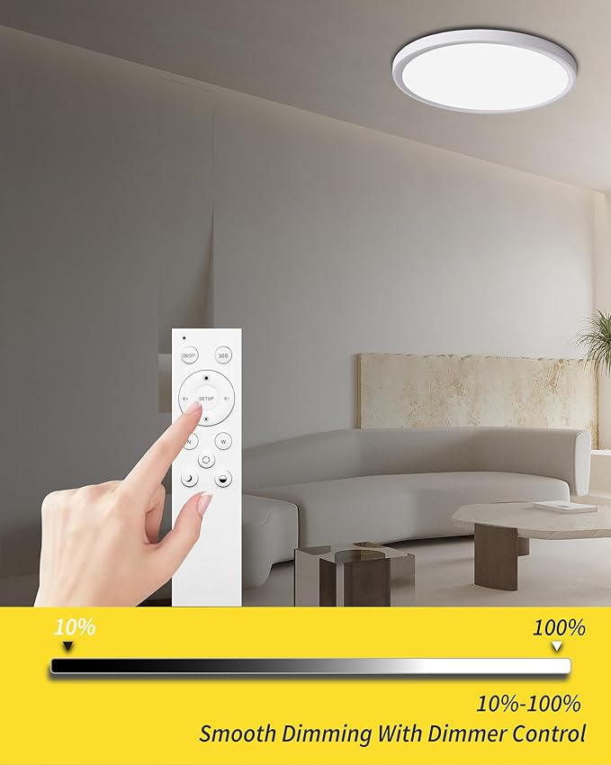 1Pack 20 Inch Remote Control Dimmable Large LED Flush Mount Ceiling Light Panel,40W 4350LM,2700K-6000K Adjustable Color,Ultra Thin Round White Ceiling Light Fixture for Hallway Kitchen Home Office