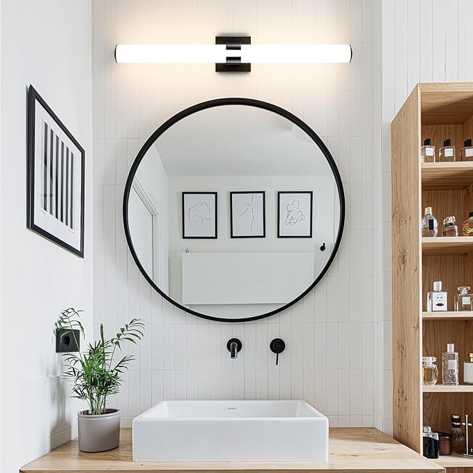 AIJIASI Black Bathroom Vanity Light Fixtures, 31 inch Modern Bathroom Light Fixtures Over Mirror Sconce Lighting 28W 3000K LED Dimmable Vanity Light Bar for Mirror Bedroom Living Room