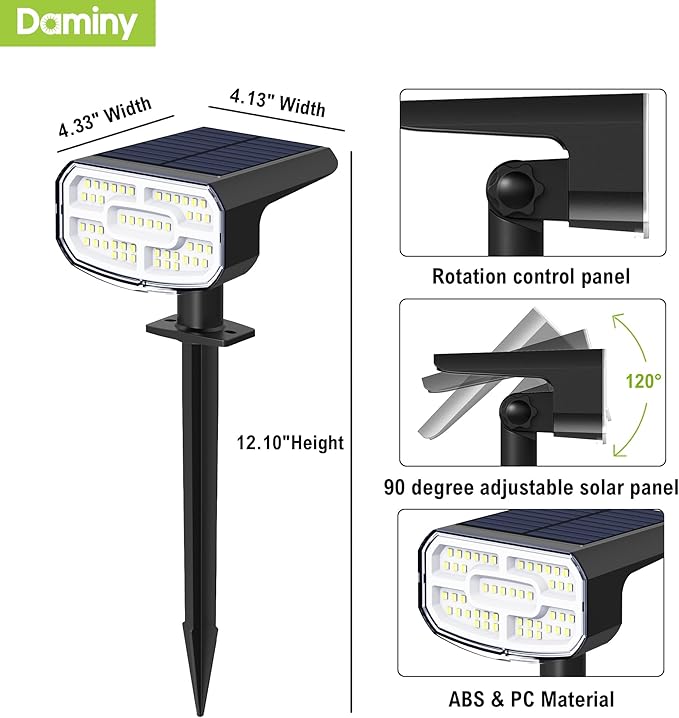DAMINY Color Changing Solar Spot Lights 9 Lighting Modes,Outdoor Waterproof IP65,Multicolor RGB Spotlight for Gardens,Porches,Landscape,Yard Deconrations-6 Pack