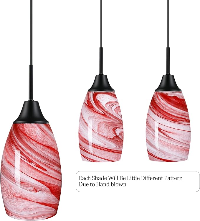 Viinew Mini Glass Pendant Light 4.72" with Handblown Burgundy Marble Art Glass Hanging Light 1-Pack Oval Ceiling Hanging Light Fixture for Dining Room Kitchen Island Cafe Foyer Hallway