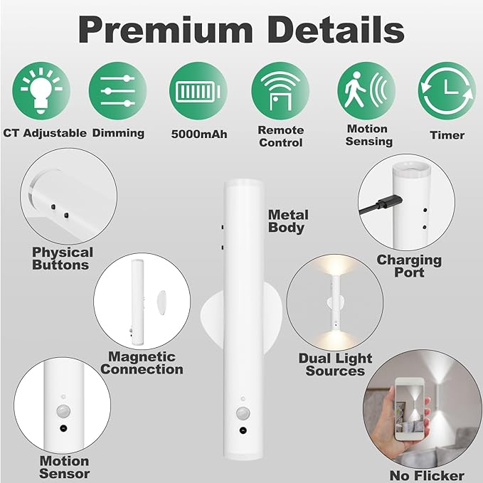 LYTARA Rechargeable Wall Sconces | Dimmable LED Cordless Lamp with Remote, Motion Sensor, Metal Body | Battery Operated Lights for Decor, Night Light Indoor, Hallway, Bedroom, 1pcs