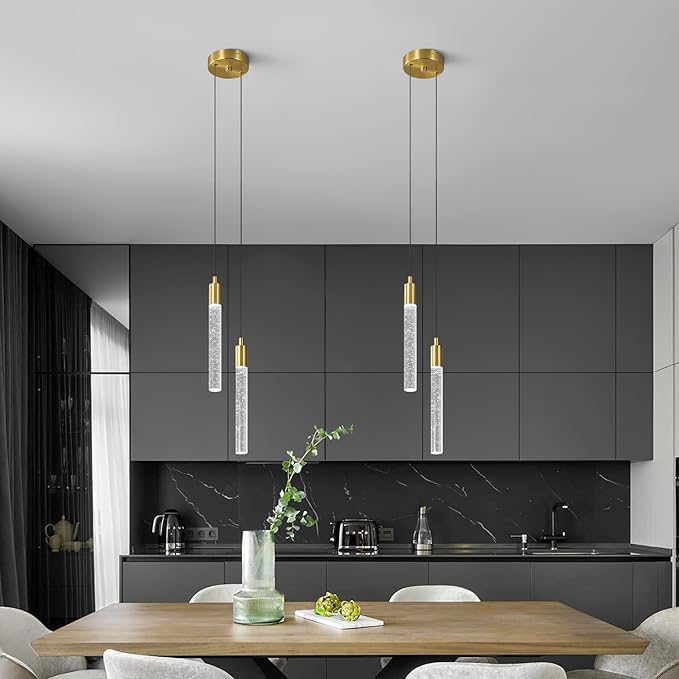Modern Light Fixture Kitchen Island Pendant Light Dimmable LED Gold Pendant Lights Mini Crystal Pendant Lighting for Bedroom Dining Room Living Room（2-Light ）