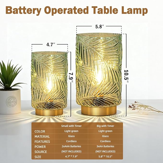 Battery Operated Table Lamp, Cordless Lamps for Home Decor, Battery Powered Nightlight with LED Bulb with Timer, Decorative Lights for Living Room Bedroom Tabletop Entryway Centerpiece Gift(Small LG)