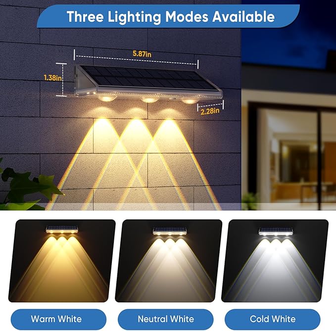 YiLaie Solar Fence Lights Outdoor with IP67 Waterproof, 3 Modes & Dusk to Dawn Auto ON/Off Solar Power Wall Mount Solar Lights for Outside Fence Wall Deck Gate (6 Pack)
