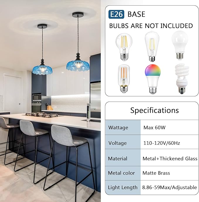 HDDFL Vintage Pendant Lights Fixture Modern Pendant Lighting Fixtures Hanging Lamp for Kitchen Island Bedroom Living Room Hallway Blue and Black