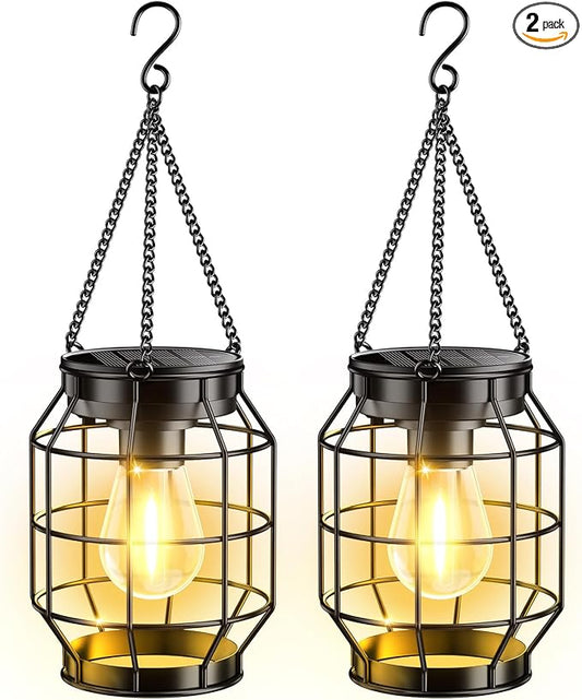 KOOPER Solar Lanterns Outdoor Waterproof, Upgraded Metal Hanging Solar Lights Outdoor Decorative, Brighter Outdoor Hanging Lantern for Yard Patio Pathway Porch Garden Decor, Gift for Women Mom 2 Pack