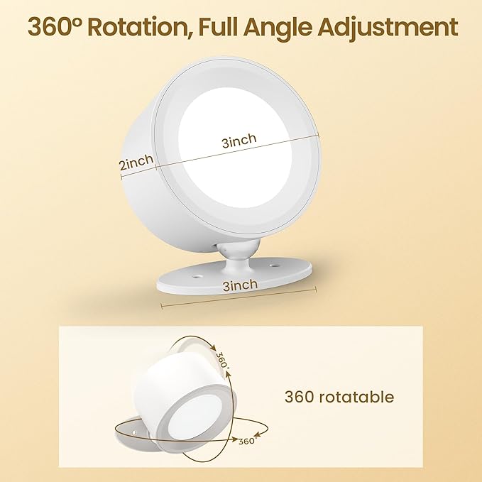 LED Wall Mounted Lamps, Battery Operated Rechargeable Wall Lights, 3CCT & Dimmable, 360°Rotation with Magnetic Ball, Cordless Wall Sconces for Picture Bedside Bedroom Reading, White-1 Pack