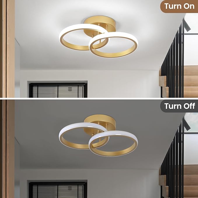 CANEOE Round Modern Led Ceiling Light Fixtures, 6000K Cool White Hallway Light Fixtures Ceiling, Bathroom Close to Ceiling Lights for Corridor Stair Aisle Lamps (Gold, 1 Pack)
