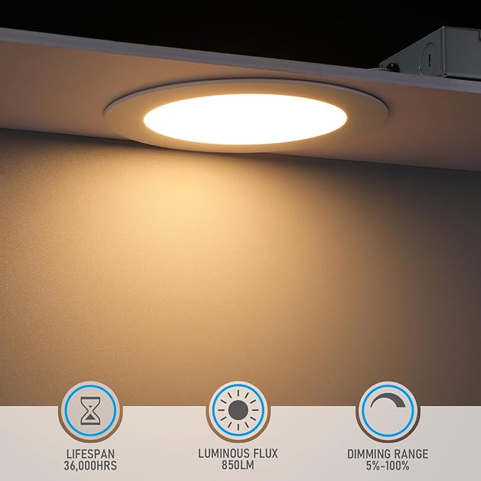 TORCHSTAR Basic Series 12-Pack 6 Inch Ultra-Thin LED Recessed Lighting with Junction Box, Aluminum, 2700K Soft White, 5%-100% Dimmable Slim Recessed Downlight, 12W 850LM, ETL and Energy Star