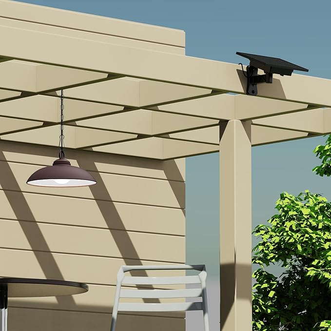 Solar Pendant Lights, Outdoor Indoor 300 Lumen Solar LED Shed Light, with Remote Control: 3 CCT Options, 2 Brightness, Timing Settings, Single Pack, Rubbed Bronze Finish