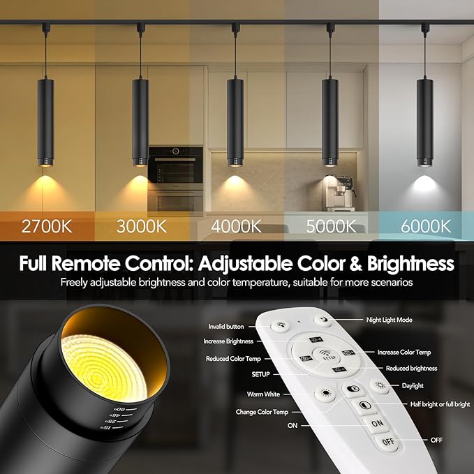 Remote Control H Track Pendant Lights with Adjustable Cord, H Type Track Lighting LED Pendants Lights Fixtures, 15°-60° Zoomable 2700K-6000K, Dimmable CRI97+ 10W 1000LM, Black (3 Pack)