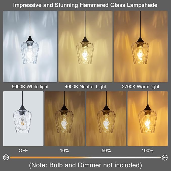 1 Pack Mini 5.1" Black Hammered Glass Pendant Light Fixtures, Small Farmhouse Kitchen Pendant Light with Hammered Glass Shade, Black Pendant Lights Kitchen Island Lighting for Dining Room Sink