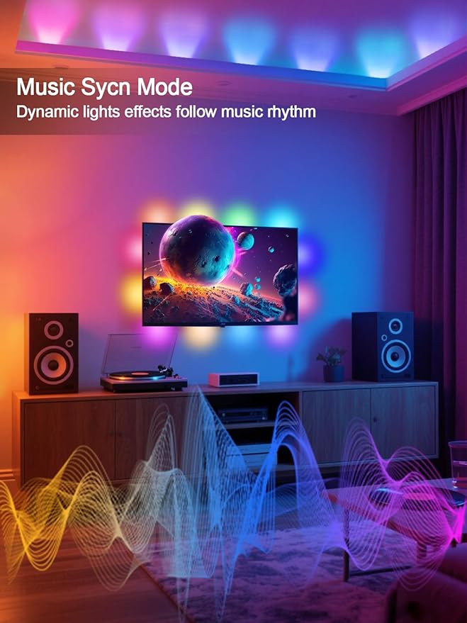 Tyute TV LED Lights, 9.8ft LED Strip Lights for 35-55 Inch TV Behind Lighting, RGB Color Changing TV Backlight with APP & Remote Control, Music Sync USB LED Light for Bedroom Gaming Room Decor