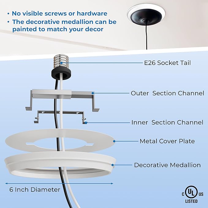 OHLECTRIC Recessed Can Light Conversion Kit to Pendant Lights – Medium Base Converter Compatible with 4”-6” Recessed Can Lights – Ideal for Kitchens, Bedrooms, Offices, and Damp Locations