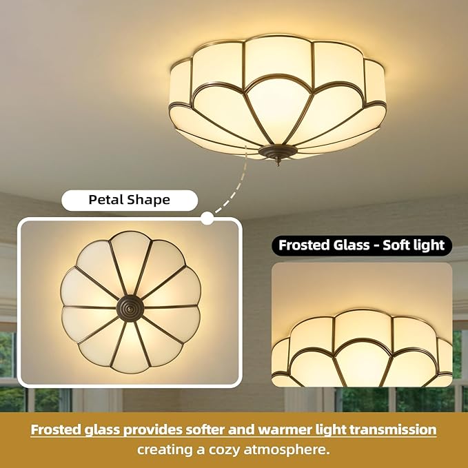 Vintage Black Glass Ceiling Light - Large 17.7 Inch Bronze Mid Century Flush Mount Lighting Fixtures - Art Deco Antique Modern Lamps for Hallway Bedroom Kitchen Entryway Farmhouse Foyer Bathroom Hall