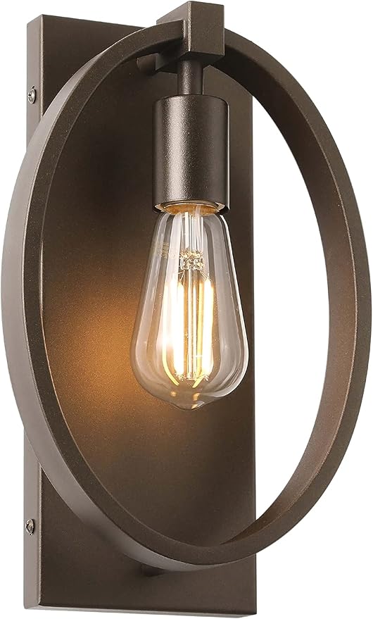 XiNBEi Lighting Sconces Wall Lighting, Farmhouse Bathroom Sconce Light with Oval Iron Frame Single Dark Bronze Wall Sconce for Hallway Bedroom Living Room XB-W1273-DB