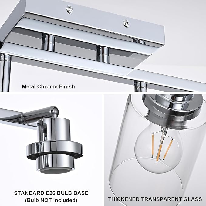 5-Light Track Lighting Kit Ceiling Kitchen Track Lighting Fixtures Chrome Bathroom Vanity Wall Lights with Clear Glass Multi-Directional Rotating Tracking Light Heads Spotlight for Accent Shop