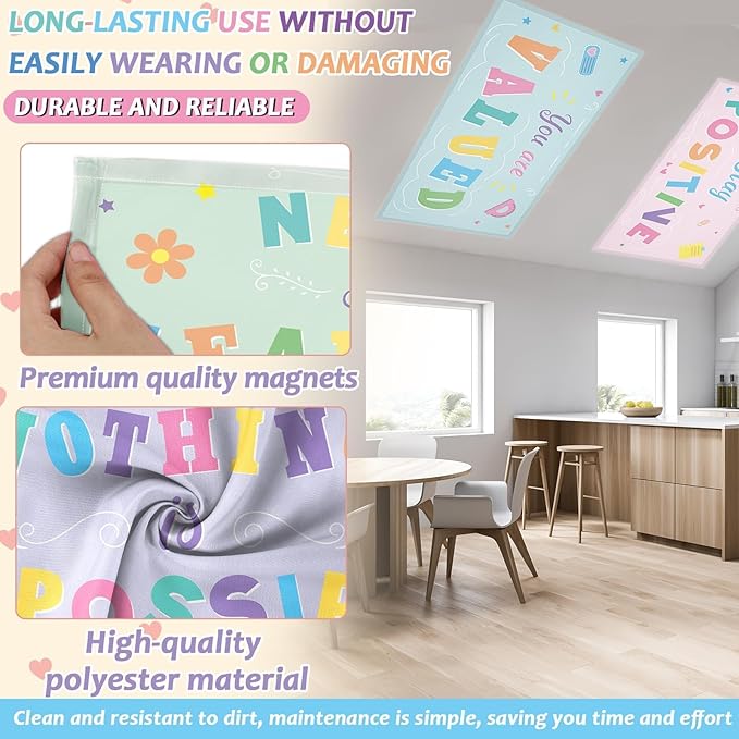 Wiooffen 6 Pcs Fluorescent Light Covers with 60 Magnets Decorative for Classroom Ceiling Light 4 x 2 Feet Magnetic Light Covers Filter Easy Install for Office Hospitals & Home (Candy color)