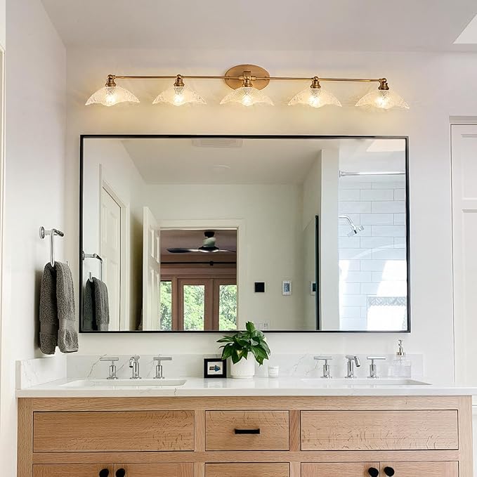 58.65-inch Bathroom Vanity Light, 5-Light Brass Vanity Light, European Classic Luxury Bathroom Mirror Light, E12 Sockets