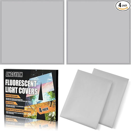 ANGSYLTH 2 x 2 Feet Fluorescent Light Covers - 4 Pcs Covers for Ceiling Lights, Magnetic Light Filters for Classroom, Office, Hospitals, Home (Light Gray)