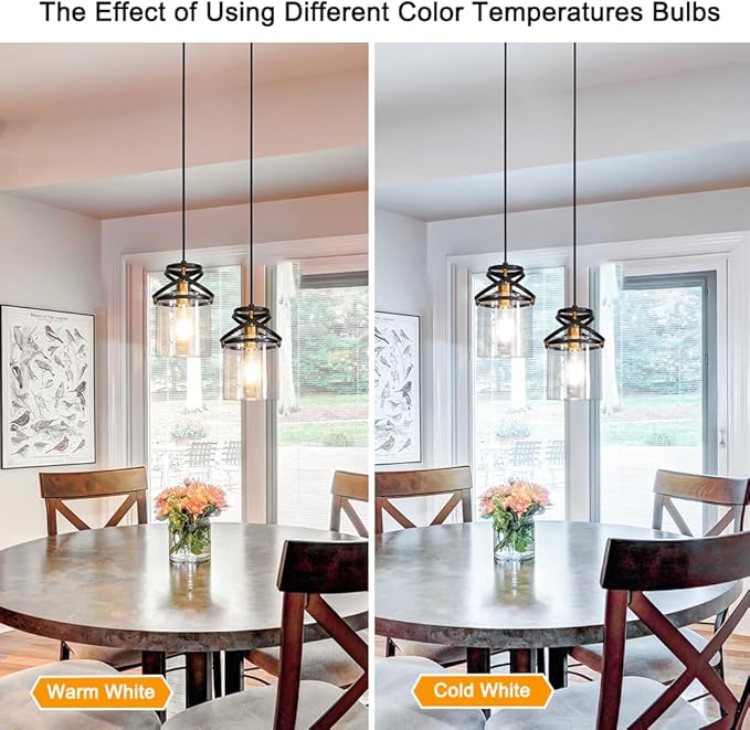 Black Kitchen Pendant Lighting over Island, Modern Glass Pendant Lighting, Hanging Lights for Living Room Set of 2, Pendant Lights Kitchen Island 2 Pack, Pendant Lamp for Dining Room, Hallway, Sink