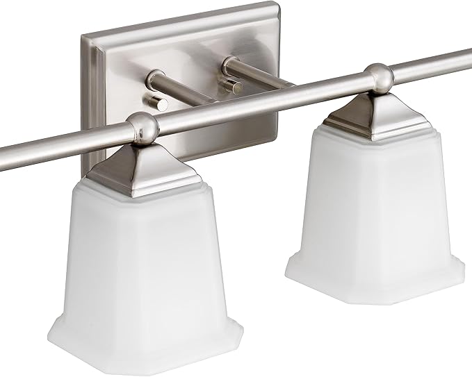 Tawson Nox Vintage 4-Light Vanity Light Modern Wall Sconce Lighting Brushed Nickel with White Glass Shade for Bathroom, Hallway, Entryway, Kitchen, Mirror, Laundry Room