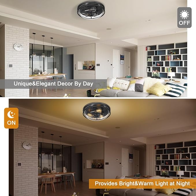 16 Inch Flush Mount Ceiling Light with Clear Glass Shade, 3-Light Indoor Outdoor Farmhouse Lighting Flush Mount Lights for Kitchen Bedroom Porch Living Dining Room(Large)