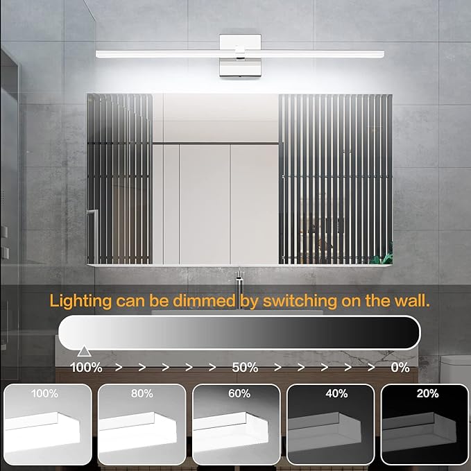 ZUZITO 30 inch Chrome Bathroom Vanity Lights Modern Bathroom Wall Lighting Fixtures 22W LED Vanity Light Bar for Bath