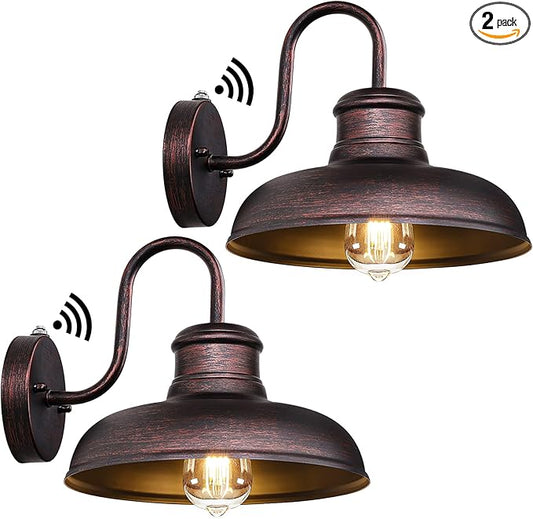 TOBUSA 2-Pack Dusk to Dawn Outdoor Wall Lights, Waterproof Farmhouse Gooseneck Barn Lights, 11.5'' Distressed Brown Outside Wall Sconces for House, Porch, Garage