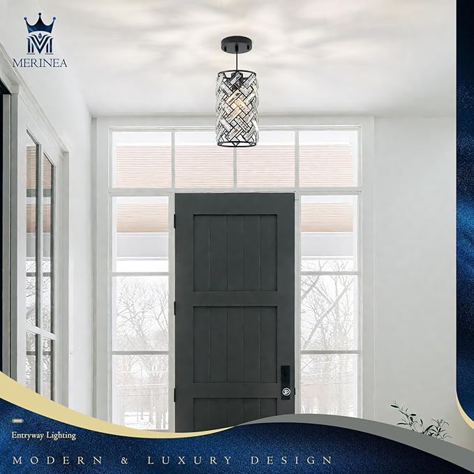 Black Crystal Pendant Light Fixture Modern Mini Chandelier Hanging Light for Kitchen Island, Dining Room, Bedroom, Hallway, Living Room, Porch