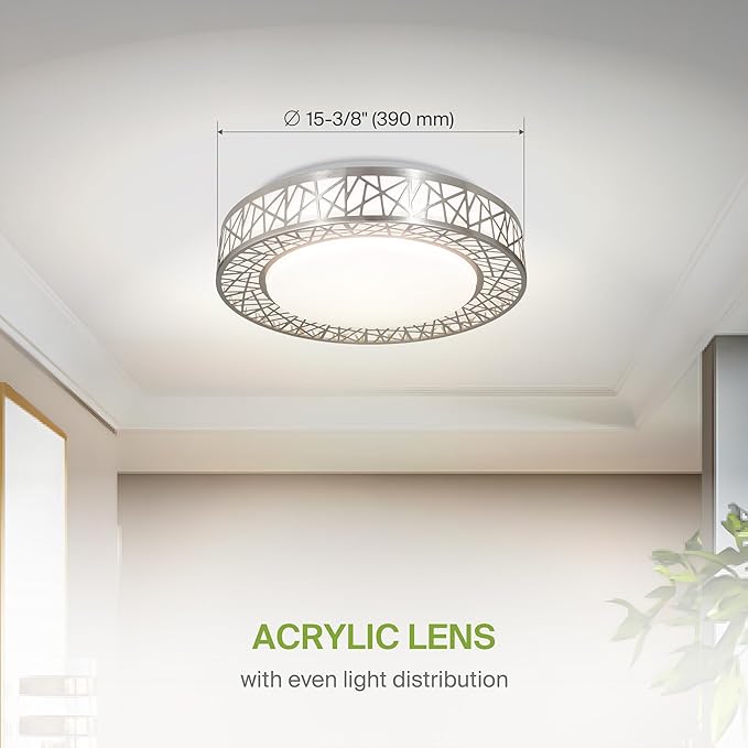 ASD 16 Inch LED Flush Mount Ceiling Light Fixture for Bedroom, 28W 1752LM 5CCT 2700K-5000K, Triac Dimmable Lights, Dining, Living Room, Kitchen Lamps, Modern Home Lighting Fixtures, Nickel, ETL
