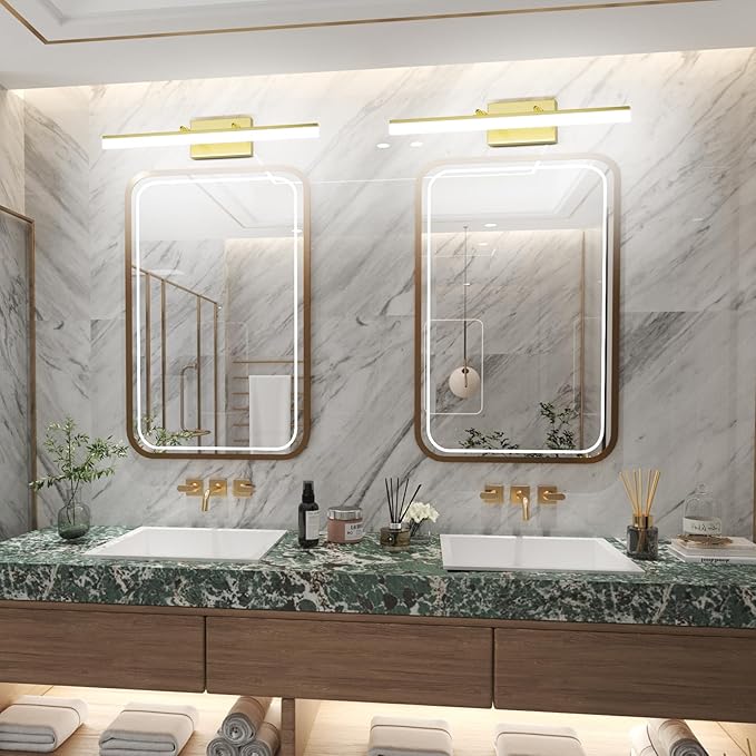 Aipsun Bathroom Vanity Light Brushed Gold Modern LED Vanity Lighting Over Mirror 24inch Adjustable Gold Wall Light for Bathroom (Cool White 5500K)