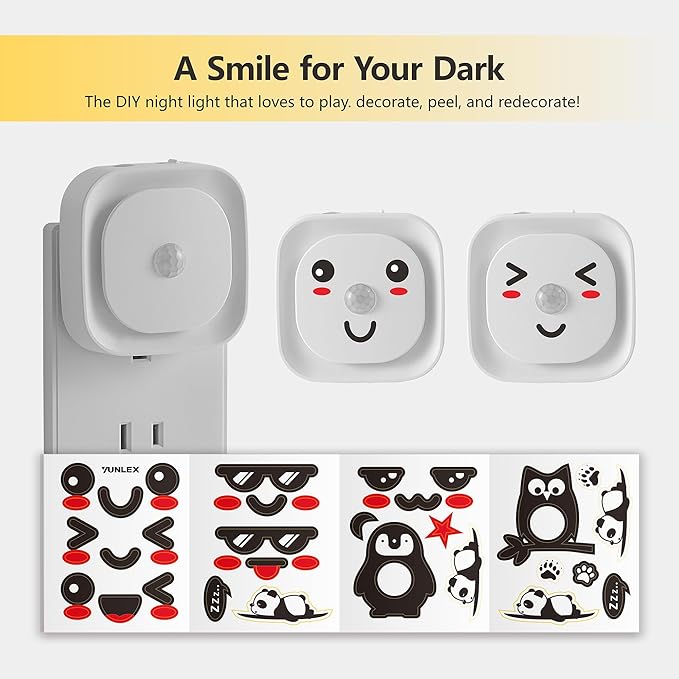 YUNLEX 2 Pack Plug in Night Light with Motion Sensor & Dusk to Dawn Sensor, 3 Sensor Modes, Auto ON/Off, Dimmable, Night Lights Plug into Wall for Bathroom, Kitchen, as Mother Gifts, Light Blue