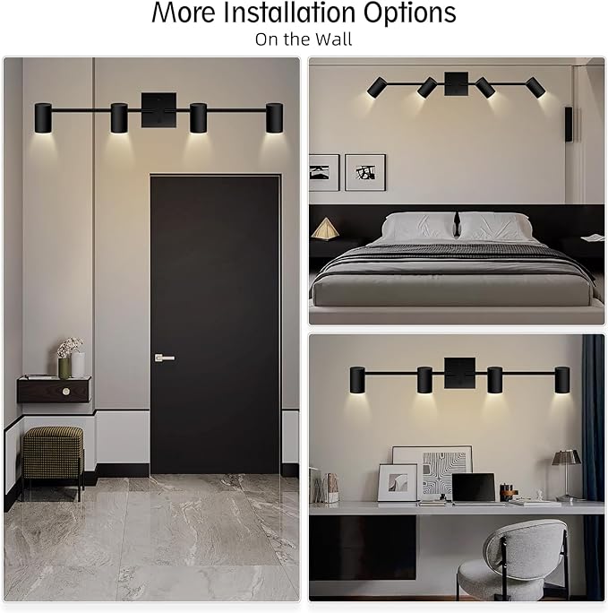 BoostArea 4-Light Track Lighting Kit, Modern Track Lighting Fixtures Ceiling, Rotatable Light Heads, Flush Mount Ceiling Spotlight, Black Track Lighting for Living Room/Bedroom, GU10 Bulb Not Included