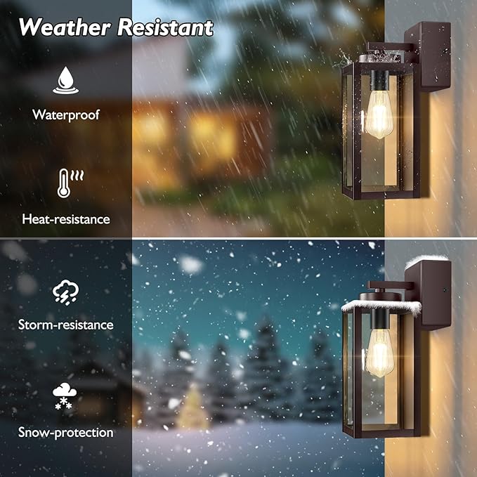 BesLowe 2-Pack Porch Lights with UL Certified Outlet, Modern Outdoor Wall Lights Exterior Lighting Fixtures Waterproof, Exterior Wall Sconces Outside Lights for House Front Door Garage, Brown