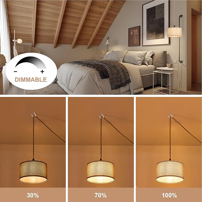 Plug in Pendant Lights Fabric Hanging Lamp Kit with Dimmable Switch 15 Ft Long Hemp Rope Farmhouse Pndant Light Cord Lighting Fixture DIY Hanging Light