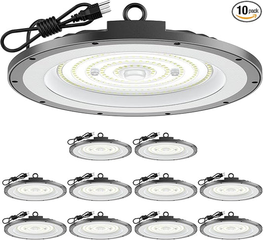 AIKVSXER LED High Bay Light UFO Shop Light 300W 45000LM 6000K Daylight Super Bright IP65 Waterproof for Warehouse Garage Barn Factory Workshop 5FT Cord with US Plug 10 Pack