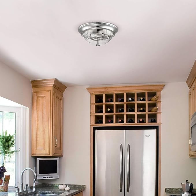 Prominence Home 13 Inch Elegant Flush Mount Indoor Ceiling Light, Clear Glass Lighting Fixture for Bedroom or Living Room, Madalyn, 51380-31, Nickel