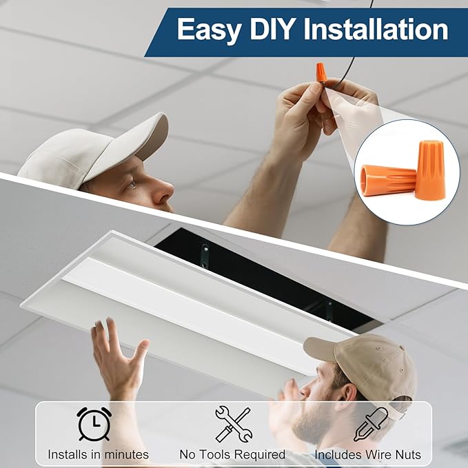 2x4 LED Troffer Light, 4-Pack, Backlit Panel, 30W–72W Selectable, 5CCT, 0–10V Dimmable, ETL, Drop Ceiling