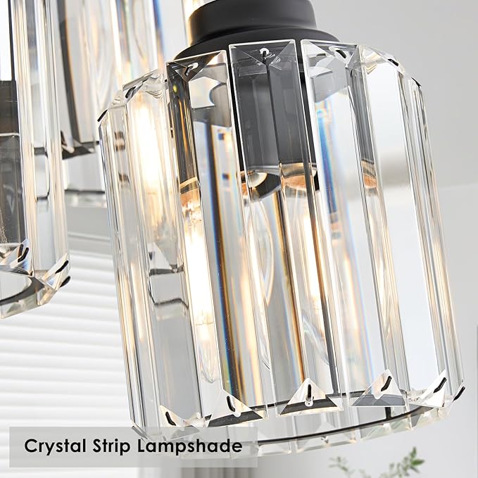 3-Light Modern Semi Flush Mount Ceiling Light, Crystal Ceiling Light with Clear K9 Crystal Shades, Black Close to Ceiling Light Fixtures for Hallway Kitchen Bathroom Entryway
