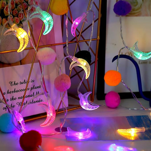 9.85FT String Lights Room Decor with 20 Cute PomPoms 20 Colorful LED Lights Battery Operated with Timer for Girls Bedroom Birthday Party Kids Playhouse Wedding Valentine's Day Christmas Decoration