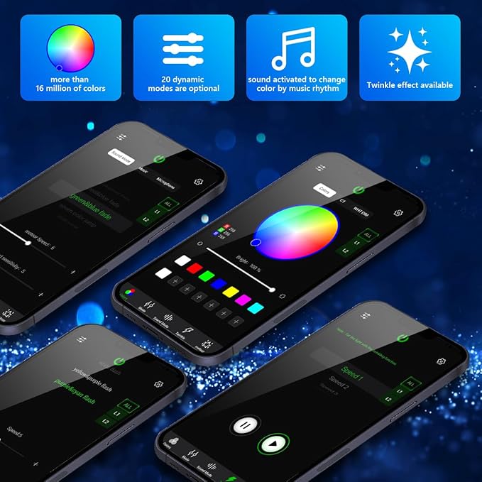 AMKI Mini 6W Starlight Headliner Kit 350pcs 0.03in 6.5ft,Twinkle+Sound Activated Fiber Optic Light 4Lamp Beam Starlight Box APP/Remote Control for Car Home Star Ceiling Decoration